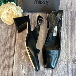 MIISTA Canar Black Leather Square Toe Slingback Pump 39M